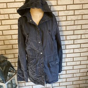 Caslon / Gray utility jacket w/ removable fur on hood. Sz L